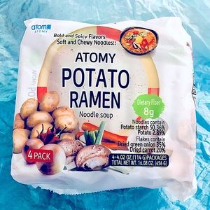 Atomy Potato Vegetarian Ramen 4 Pack *Bold & Spicy Flavors *Soft & Chewy Noodles